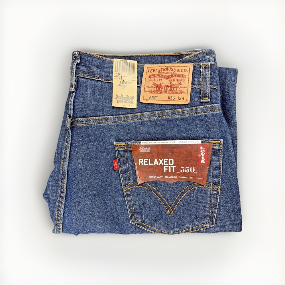 Vintage Y2K 2009 Deadstock NWT Levis 550 Blue Denim Jeans 36x34 Relaxed Fit